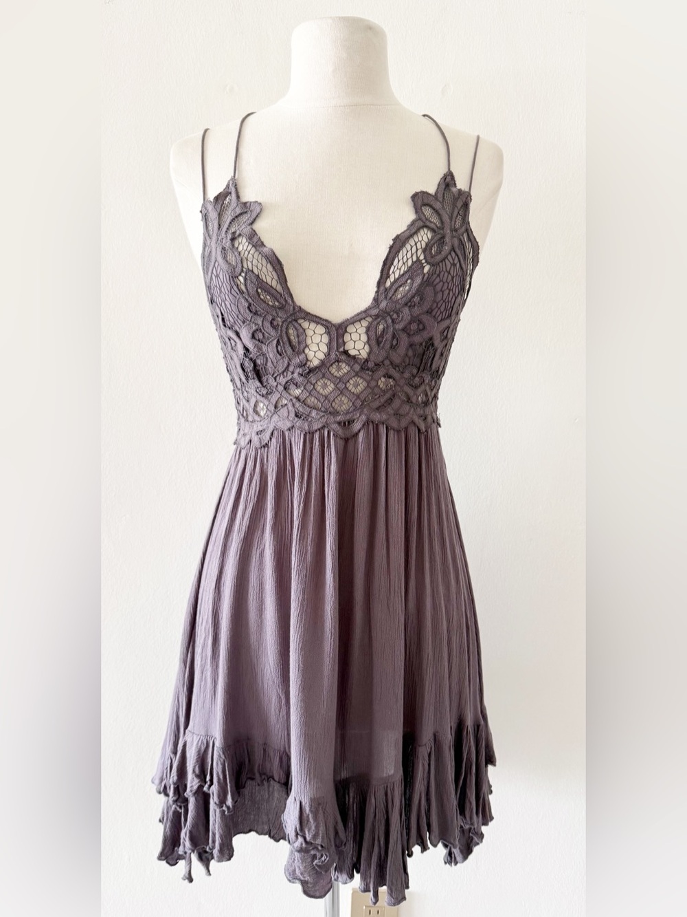 Free People FP One Adella Gray Lace Mini Dress Size Small (S)